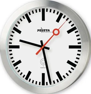 Obrázek produktu pro Peweta Funkwanduhr Bahnhof silber 30.0 cm Aluminium
