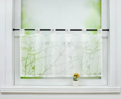 Produktbild von Joyswahl Scheibengardine Schlaufen Voile Bistrogardine Kurz Küchengardinen mit Pflaumenmuster Halbtransparent Weiß BxH 145x60cm