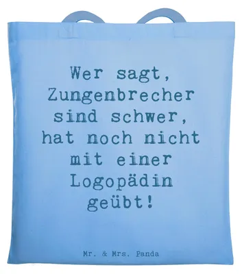 Produktbild von Mr. & Mrs. Panda dokumententasche Spruch Training mit Logopädin - Sky Blue - Geschenk, Einkaufstasche, kreative Geschenke, personalisierte, Beruf, Sprache, handgefertigte