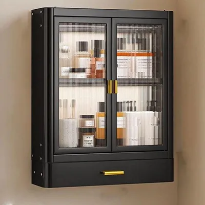 Produktbild von Famanu Wandregal Metall Verstellbare Einlegeböden - Hängeschrank für Bad, Küche, Wohnzimmer - Schwarz 50x14x61 cm