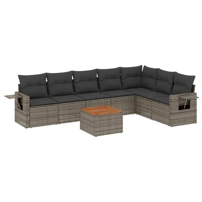 Produktbild von Modulares Garten-Sofa-Set 8-tlg., Poly Rattan Grau, mit Stauraum, wasserabweisendem Beutel, Akazienholz-Tisch, UV-beständig, inkl. Kissen Dunkelgrau