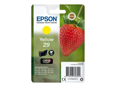 Produktbild von Epson Strawberry Singlepack Yellow 29 Claria Home Ink, Gelb, Tinte auf Pigmentbasis, 3,2 ml, 1 Stück(e), 180 Seiten