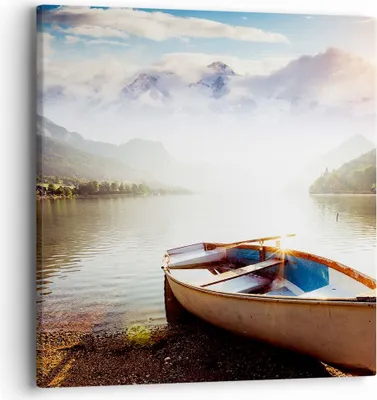 Produktbild von Bild auf Leinwand - Leinwandbild - Berge See Boot - 40x40cm - Wand Bild - Wanddeko - Wandbilder - Leinwanddruck - Bilder - Kunstdruck - Wanddekoration - Leinwand bilder - Wandkunst - AC40x40-3927