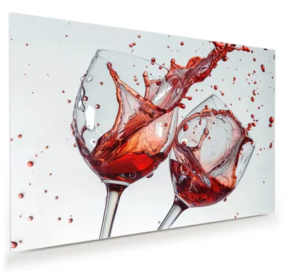 Produktbild von Glasbild 45x30cm in XXL für Wohnzimmer, Schlafzimmer Motiv Weinkelchplätschern