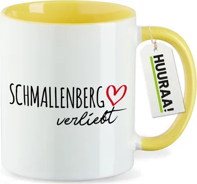 Produktbild von Huuraa Kaffeetasse Schmallenberg verliebt 330ml Gelb Keramik Kaffeebecher Geschenkidee