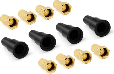 Produktbild von conecto SAT Montage Set, 12-teilig, 8x 7mm F-Stecker vergoldet und schraubbar mit Gummidichtung, 4x Gummitülle als Kabelschutz