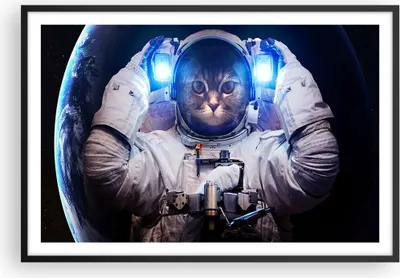 Produktbild von Gerahmtes Poster - Schwarzer Rahmen - Kosmonaut Katze - 91,5x61 cm - Wand Bild - Wanddeko - Wandbilder - Kunstposter - Wandposter - Bilderrahmen - Bilder - Kunstdruck - Wandbild - P2BAA91x61-3734