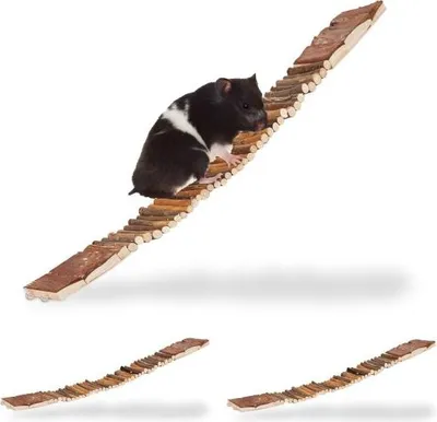 Produktbild von 3er Set Hängebrücke aus natürlichem Kirschholz flexibel zum Klettern Nagen 29cm