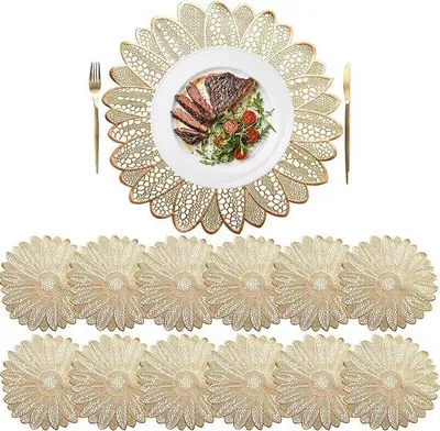 Productafbeelding van Famanu placemats, 12 stuks, zonnebloemmotief, hittebestendig - goud