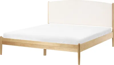 Zdjęcie produktu dla BELIANI Łóżko jasnobrązowe drewno sosnowe 160x200 cm tapicerowany zagłówek ze stelażem z listew