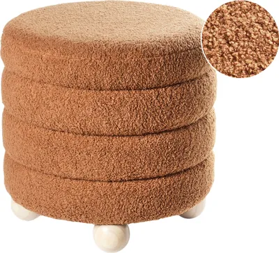 Image de BELIANI Taburette brun doré peluche bouclette rembourrée pieds en bois de pin accessoires de maison salon