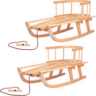 Obrázok produktu pre 2x Sane z bukového dreva Opierka chrbta Ťahacie lano Detské sane Detské sane 90 cm