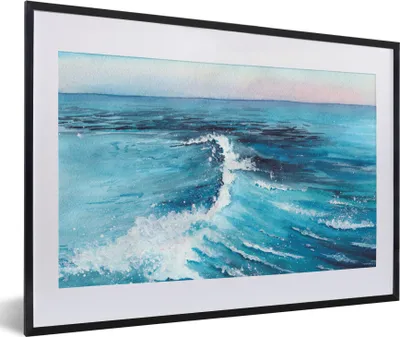Produktbild von MuchoWow® MuchoWow® Gerahmtes Poster Golf - Meer - Aquarell 60x40 cm - Poster mit zchwarzem Bilderrahmen - Schlafzimmer - Plakat in Rahmen - Drucken