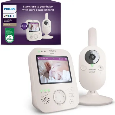 Produktbild von Philips AVENT Philips Babyphone mit Kamera Premium - DEKRA  privat und sicher - 3.5" Display, x4 Zoom, Nachtsicht, Schlafliedern und Thermometer (SCD891/26)
