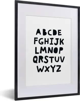 Produktbild von MuchoWow® MuchoWow® Gerahmtes Poster Alphabet - Schwarz - Weiß - Kinder - Jungen - Mädchen - Baby - Kinder 30x40 cm - Poster mit zchwarzem Bilderrahmen - Wandposter Schlafzimmer
