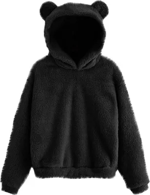 Produktbild von Eleganter Damen Hoodie mit Teddyfleece – Kuscheliger Plüsch Pullover mit Ohren und Kapuze, Einfarbig und Warm für Frauen