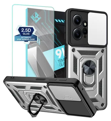 Produktbild von Armor Handyhülle für Xiaomi 13T / 13T Pro mit 9H Displayglas Displayschutz Kameraschutz Handy Panzer Case Cover Schutzhülle Outdoor Farbe: Silber