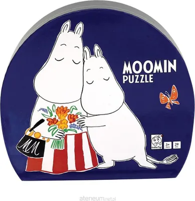 Produktbild von Puzzle 29 elementów w ozdobnym pudełku. Muminek z mamą