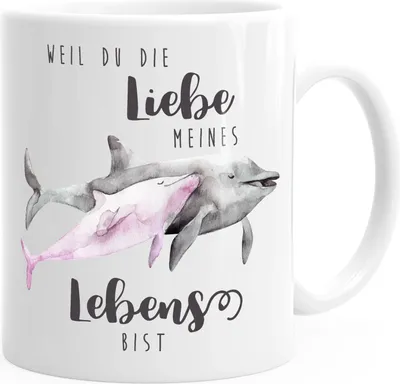 Produktbild von Kaffee-Tasse Liebe meines Lebens Delfin Delphin Watercolor Liebe Spruch Geschenk MoonWorks® weiß unisize
