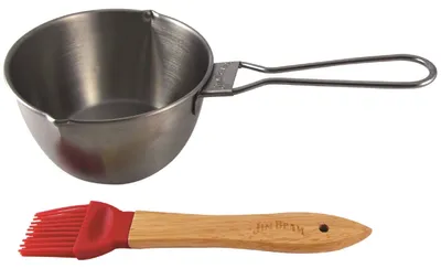 Produktbild von Jim Beam BBQ Stieltopf mit Ausguss - Saucentopf Stielkasserolle Edelstahl - mit Silikon Backpinsel
