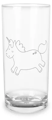 Produktbild von Mr. & Mrs. Panda Longdrinkglas Einhorn Happy 400 ml - Transparent - Geschenk, Unicorn, Einhörner, Cocktailglas, Lächeln, Tumbler, glücklich, Lachen, Trinkglas, Spaß, Glas