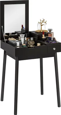 Produktbild von HOMCOM Schminktisch mit Spiegel, moderner Look – 2 Schubladen, Klappspiegel für Schlaf- und Wohnzimmer, 60 x 50 x 85,5 cm, Schwarz