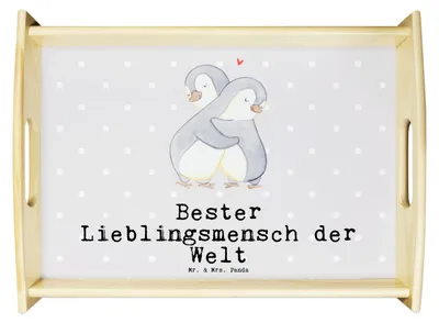 Produktbild von Mr. & Mrs. Panda Tablett Pinguin Bester Lieblingsmensch der Welt - Grau Pastell - Geschenk, Familie, Mama, Papa, Geschenkidee, Herz, kaffeetablett, Bett-Tablett, Liebe