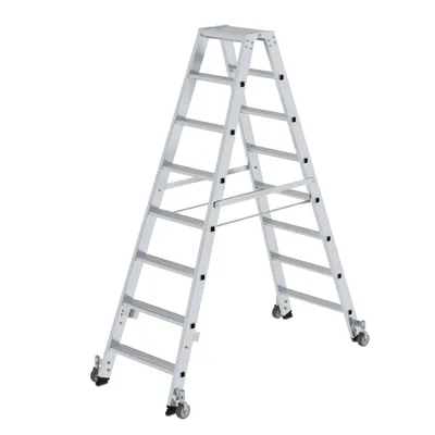 Produktbild von MUNK Stehleiter beidseitig begehbar mit Rollen 2x8 Stufen