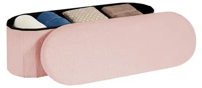 Immagine prodotto di Panca con spazio contenitore, forma ovale, dimensioni 110x38x38 cm, colore rosa, tessuto "teddy boucle"