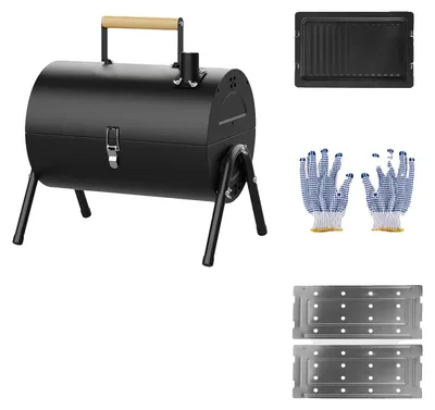 Zdjęcie produktu dla Grill węglowy do użytku na zewnątrz, przenośny, z podwójną powierzchnią do gotowania, kolor czarny