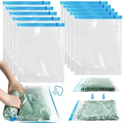 Produktbild von Famanu Vakuumtaschen Set 10 Stück - 40 x 60 cm, wiederverwendbare Reise-Vakuumtaschen für Kleidung