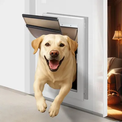 Produktbild von Hundeklappe Aluminium für große Hunde bis 100 kg, wetterfest, energiesparend, abschließbar, 68.9x44.9 cm Rahmen