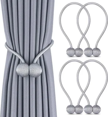 Produktbild von 4 Stück Magnetische Vorhang-Raffhalter, Vorhang-Clips, Seil-Vorhanghalter hinten, Schnallen, Vorhangbinder, Vorhanghalter für Heim Bürodekoration grau
