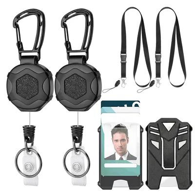Produktbild von Ausziehbares magnetisches Auswelter-Set, 2-teilig – Robuster Karabiner-Schlüsselring mit 80 cm Stahlseil, 2 Auswelter und 2 Lanyards für Ausweise, Schlüssel und Mitarbeiterausweise.