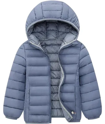 Imagen del producto de Chaqueta de plumón para niños, acolchada, con capucha, color gris, talla 140 cm