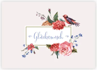 Produktbild von 4x Klassische hochwertige Grußkarte: Glückwunsch Vintage Klappkarte mit Vögelchen