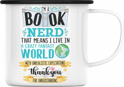 Produktbild von Trendation - Lesen Emaille Emaille Tasse Leseratte Geschenkidee Buch Leser Emaille Tasse mit Spruch Bücherwurm (Schwarz)