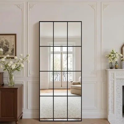 Produktbild von Bodenspiegel 165 x 60 cm Schwarz Ganzkörper Spiegel Wandmontage Neigbar Aluminiumrahmen