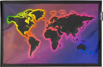 Produktbild von PSYWORK Schwarzlicht Stoffposter Neon "Rainbow World Map", 30x45cm