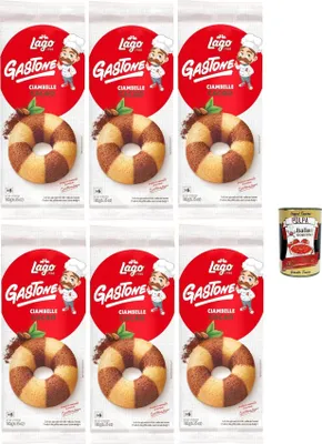 Produktbild von Lago 1968, Le Merende di Ciambelle al Cacao 6x 180g, Kakao-Donuts, Einzeln verpackte, weiche Snacks, ohne Palmöl + Italian Gourmet polpa 400g