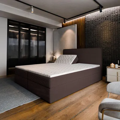 Produktbild von Masseno Boxspringbett ASTOR 180x200 cm Komplett-Set mit Bonell Matratze und Topper, Polsterbett mit Bettkästen -Braun, LINCOLN 29
