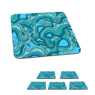 Obrázek produktu pro KitchenYeah® Skleněné podtácky Square Set of 6 Sea - Pattern - Marble 10x10 cm Coasters for Glasses - Drink Coasters - Table Top Protection - Table Coasters for Cups Table Bar Glass