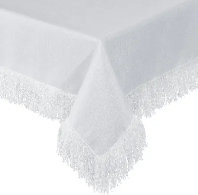 Zdjęcie produktu dla EUROFIRANY | Obrus - 140x280 cm - Biały - Elegancki - Z frędzlami - Łatwy w pielęgnacji