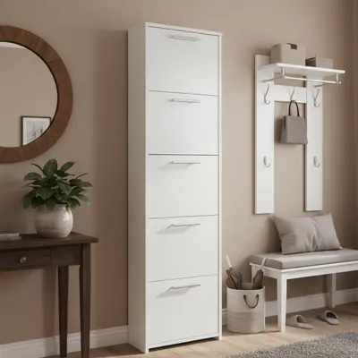 Immagine prodotto di Dmora Scarpiera Asclepio 18x50x178h cm Bianco, 10 Paia 5 Ante  Italy