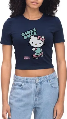 Produktbild von Spreadshirt Hello Kitty Auf Skateboard Girls Rule Crop Top, S, Light Navy