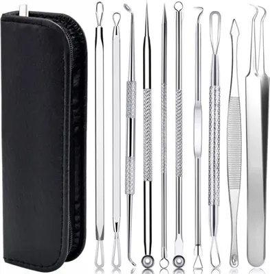 Produktbild von Mitesserentferner Komedonenquetscher Set -10PCS Blackhead Remover mit Akne Pickel Pinzette Mitesser Entferner,Pickel Ausdrücken Werkzeug für Nasen-Gesichtspflege (Edelstahl)