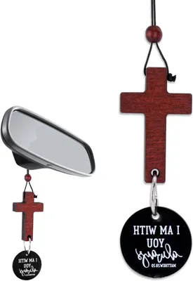 Productafbeelding van Auto Kruis Ornament - Religieus Geschenk - Auto Interieur - Symbolisch Hout Design - 7 cm Hanger - Zwart