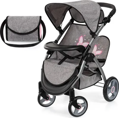 Produktbild von Bayer Design 39433AA Zwillingspuppenwagen, Puppenwagen, Geschwisterwagen, höhenverstellbar, klappbar, Tasche
