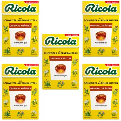 Immagine prodotto di Ricola Caramelle alle erbe originali senza zucchero in confezione da 50g confezione da 5