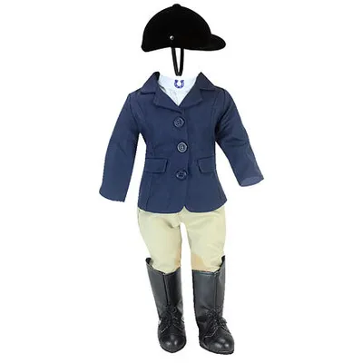 Produktbild von Sophia's - 18 "Puppe - Navy Jacket Riding Outfit, schwarzer großer klassischer Reitstiefel & schwarzer Samt -Reithelm